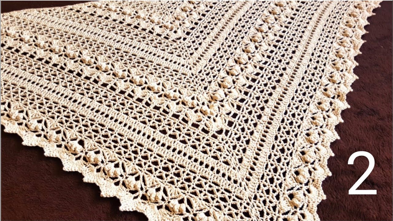 كروشيه شال أو سكارف سهل وخطوة بخطوة كل الرقة والنعومة فيه الجزء2  Crochet Shawl Tutorial