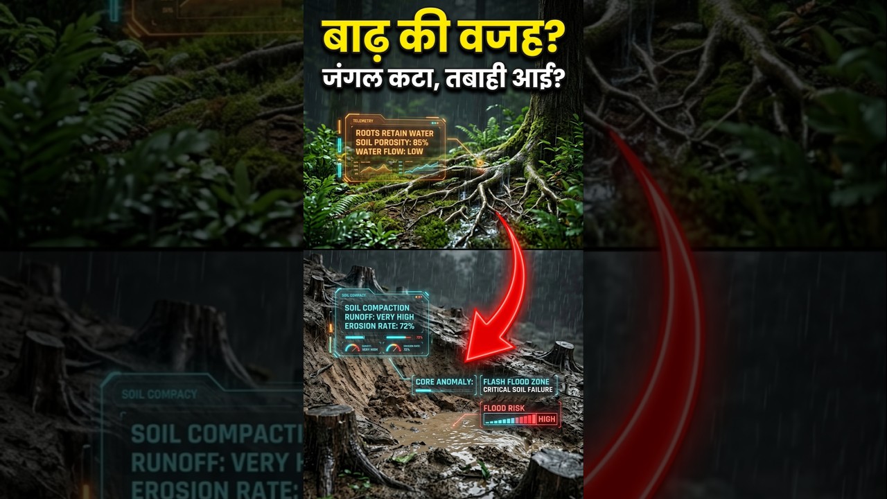 जंगल काटने से बाढ़ क्यों आती है? 🤔 | How Deforestation Causes Floods #Shorts