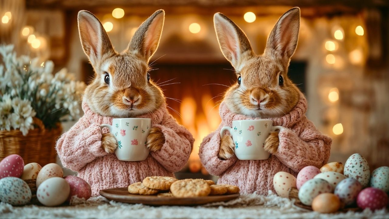 🐰Easter Morning Jazz 2026🌸 Cozy Bunny Café by the Fireplace🌸Relaxing Jazz & Peaceful Spring Ambience