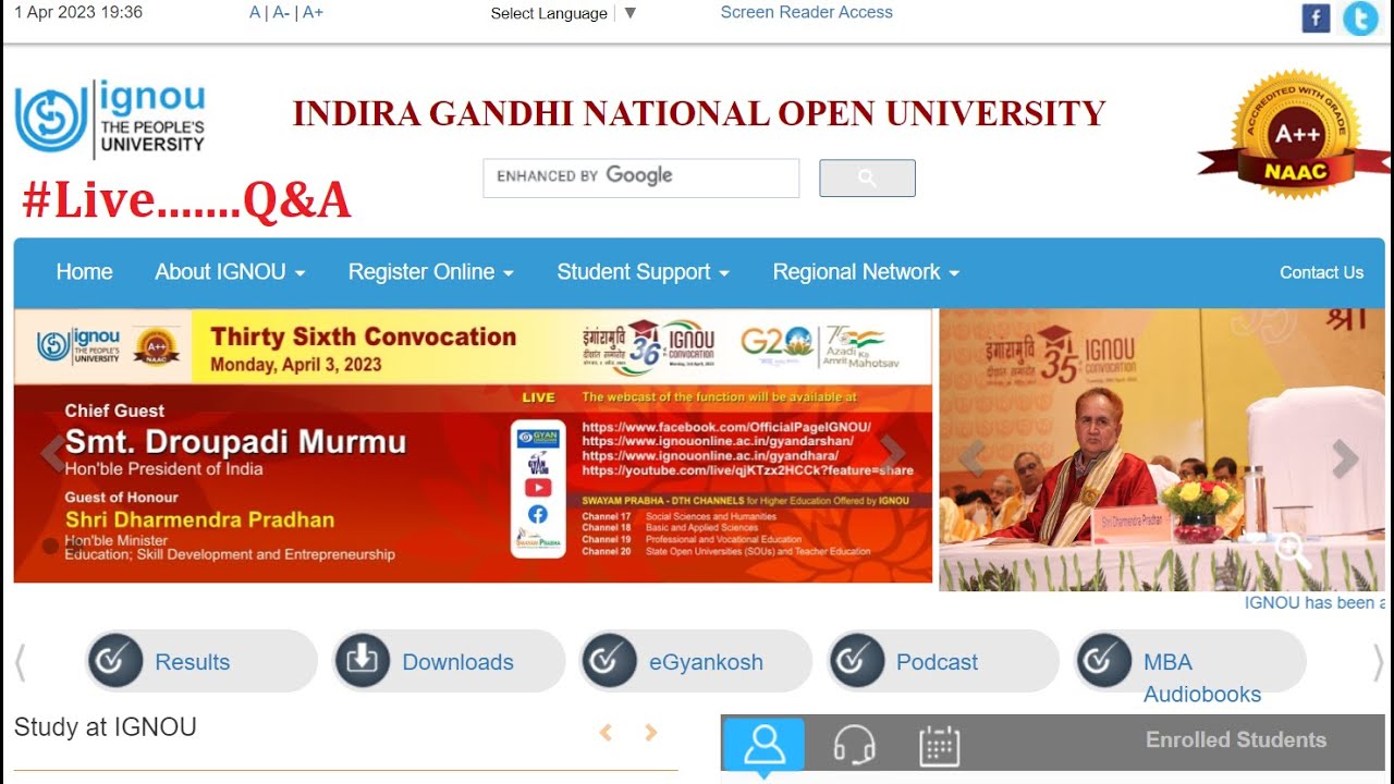 #89 Live  || 🔴 IGNOU LIVE  Q&A || Exam Form, 36th Convocation Venue etc.