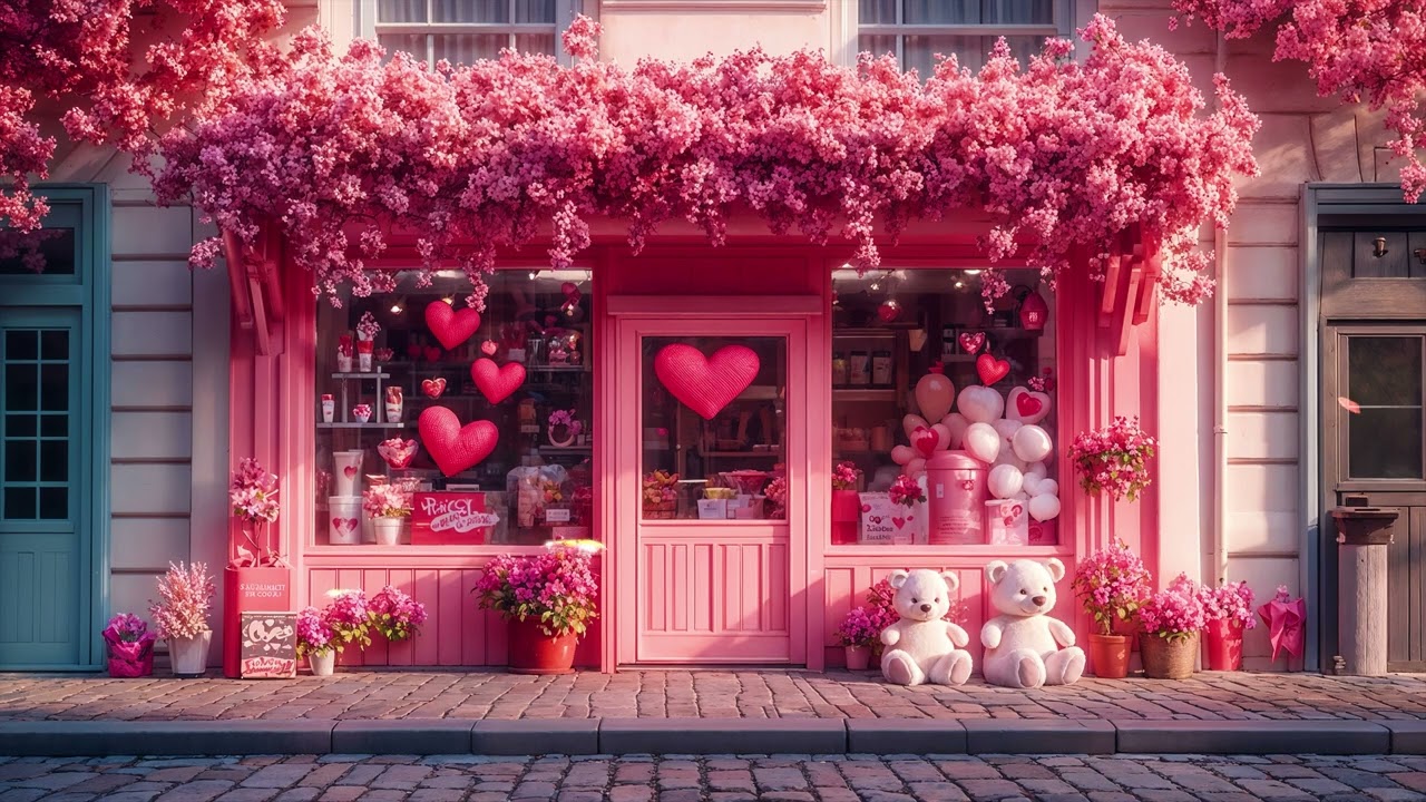 Valentine’s Day Café Romance 💕 Cozy Jazz Music, Pink Flowers & Love Atmosphere