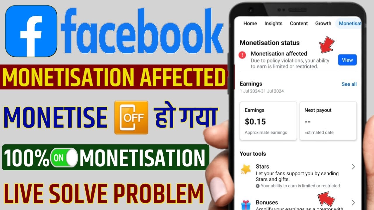 Facebook monetisation affected due to policy violations your ability to earn is limited or restrict