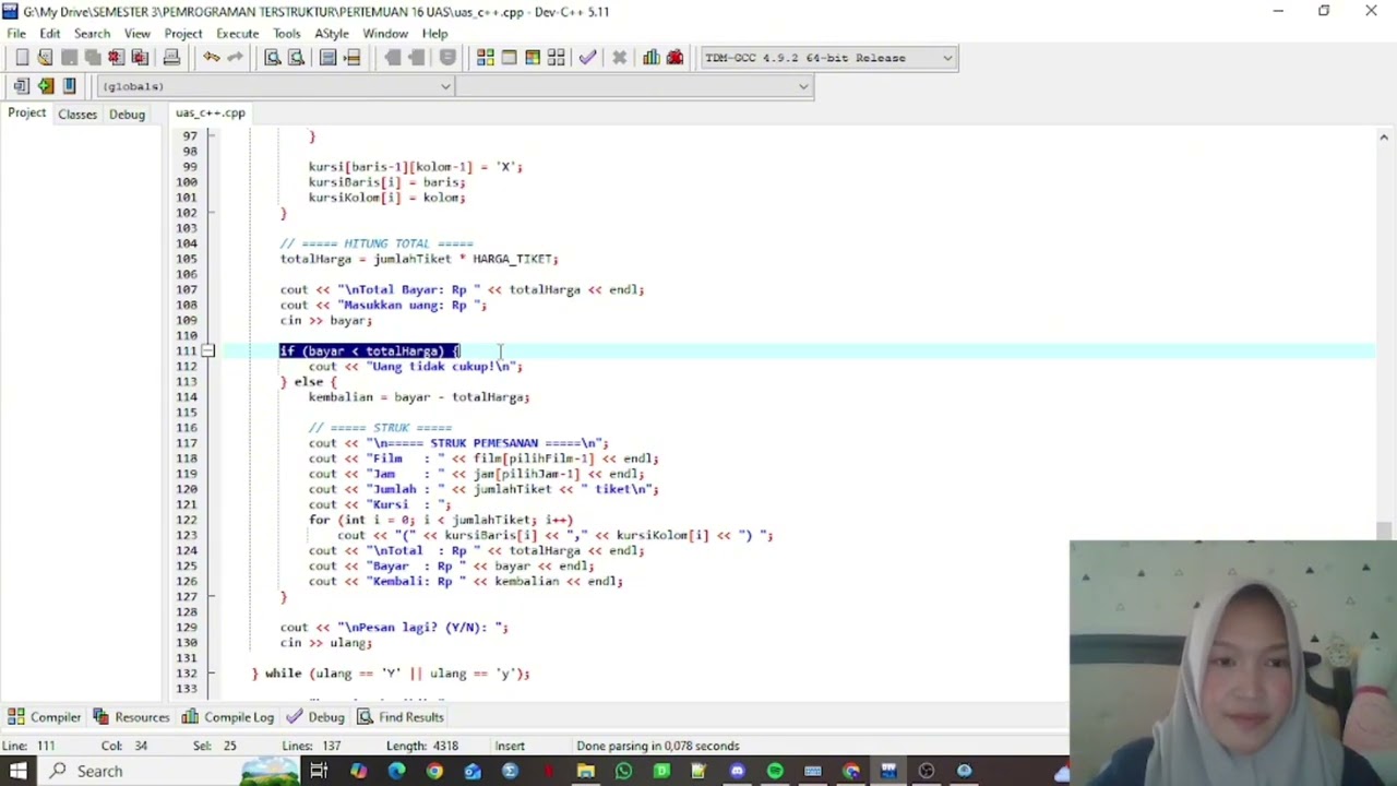Program Pemesanan Tiket Bioskop Dengan Bahasa C++
