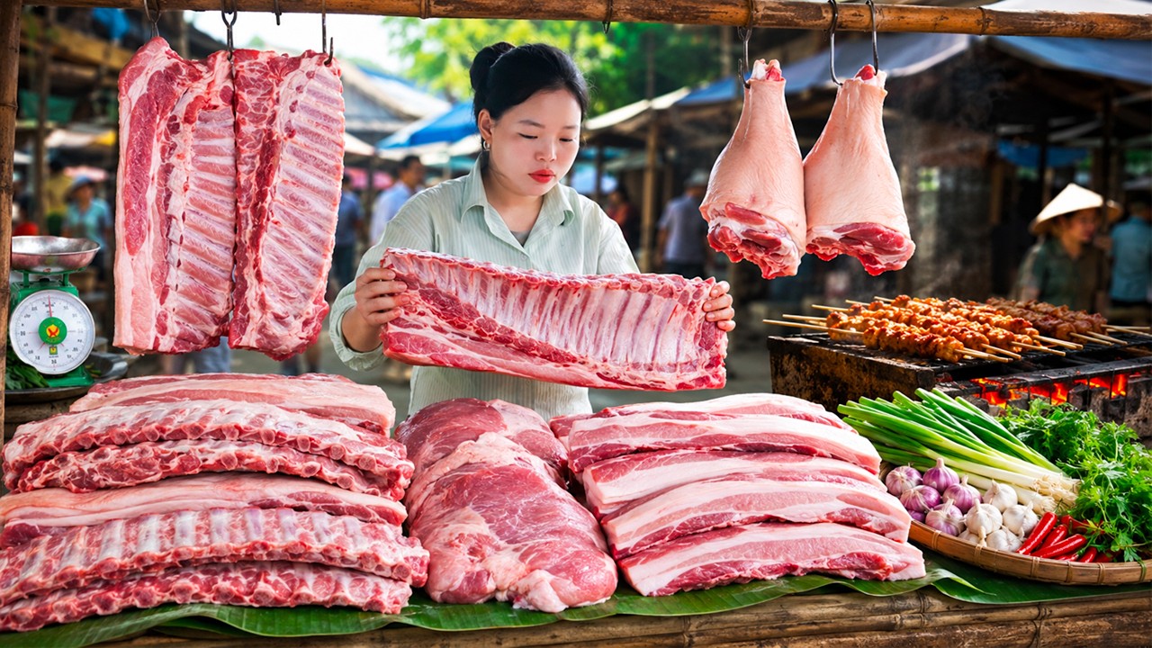 Sold Out! Selling Fresh Black Pork at Local Market with Huong | Perfect Grilled Pork Skewers