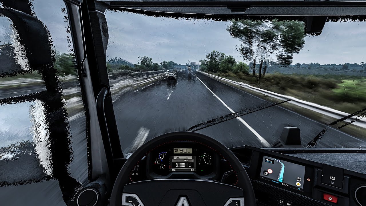 ETS2 1.55 / Realistic Rainy Driving - Renault Trucks T (EVR-Sounds) Euro Truck Simulator 2