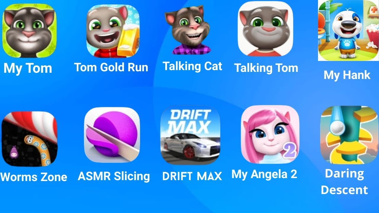 My Tom Tom Gold Run Talking Cat Talking Tom My Hank Worms Zone Asmr Slicing Drift Max My Angela 2