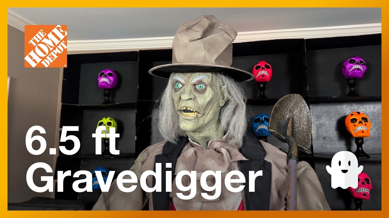 6.5 ft Animated LED Gravedigger Halloween Animatronic From Home Depot - Unboxing and Review