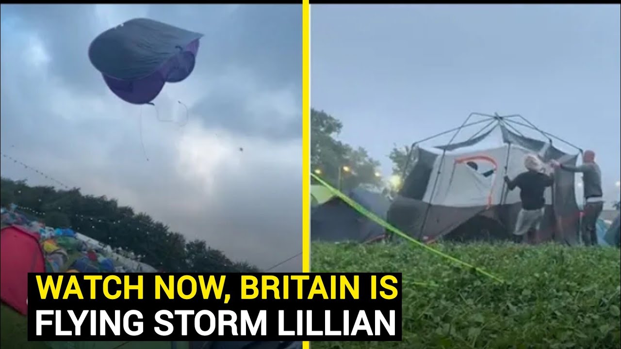 Britain, Storm Lilian Rampages the festival tent flying in the sky