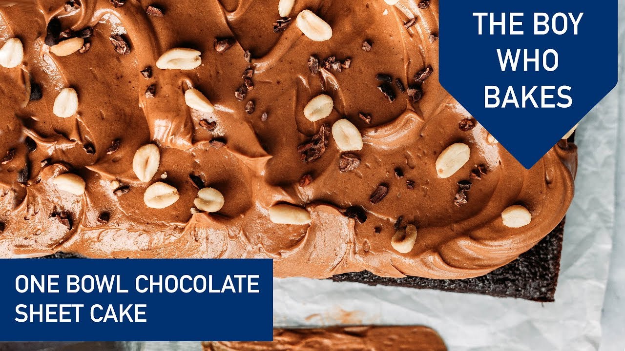 How To Make A One Bowl Chocolate Sheet Cake With Caramel Whipped Ganache - The Boy Who Bakes
