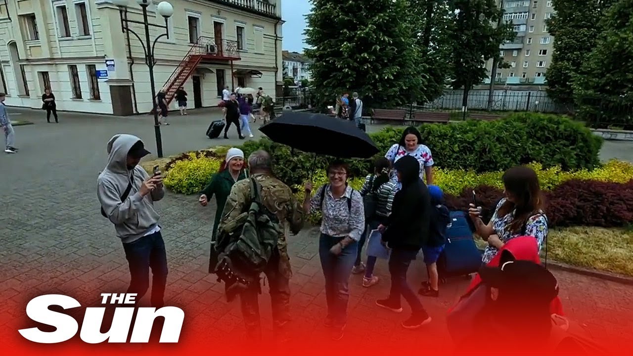 Ukrainian soldier returning home is greeted by emotional family members
