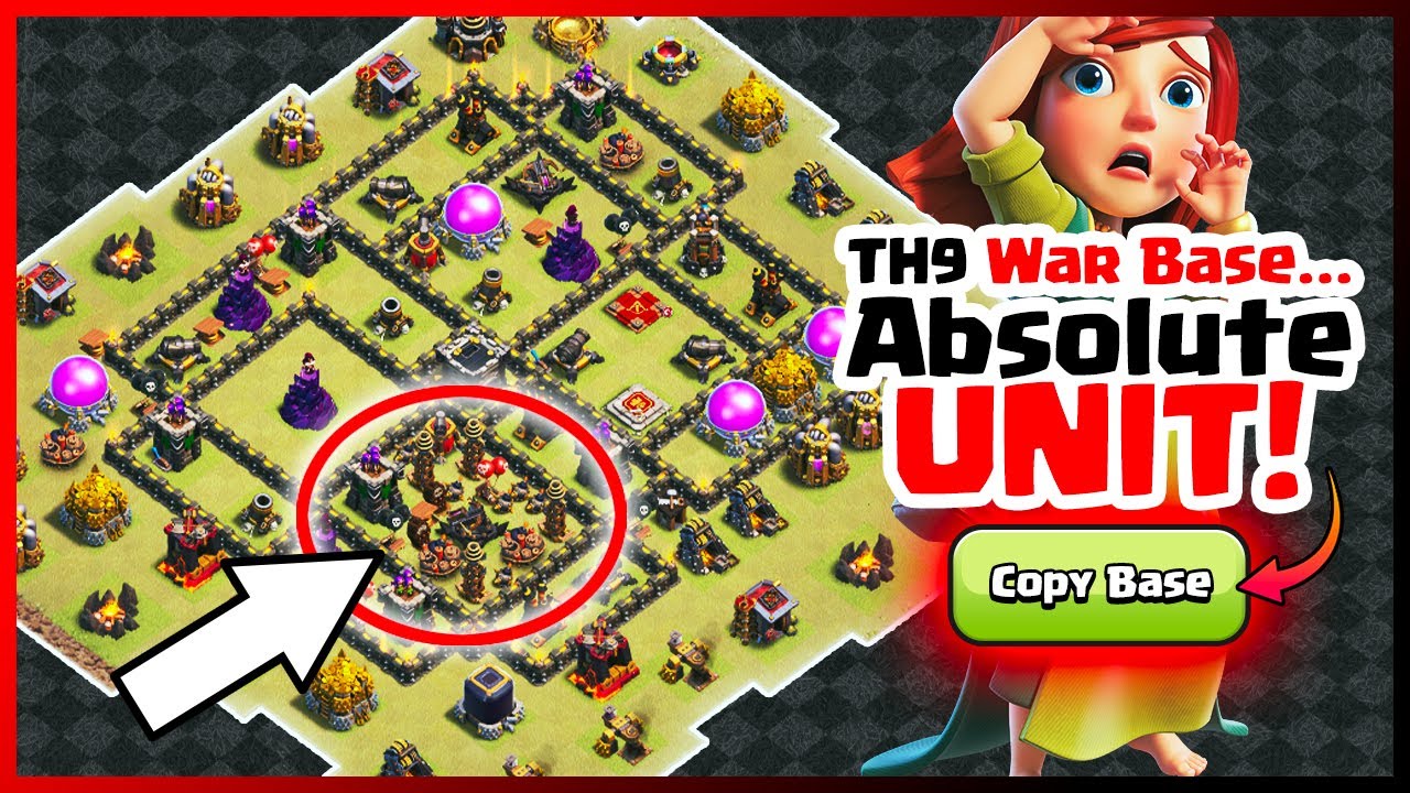 Town Hall 9 war base with an INSANE hidden compartment! [includes BASE LINK to COPY!]