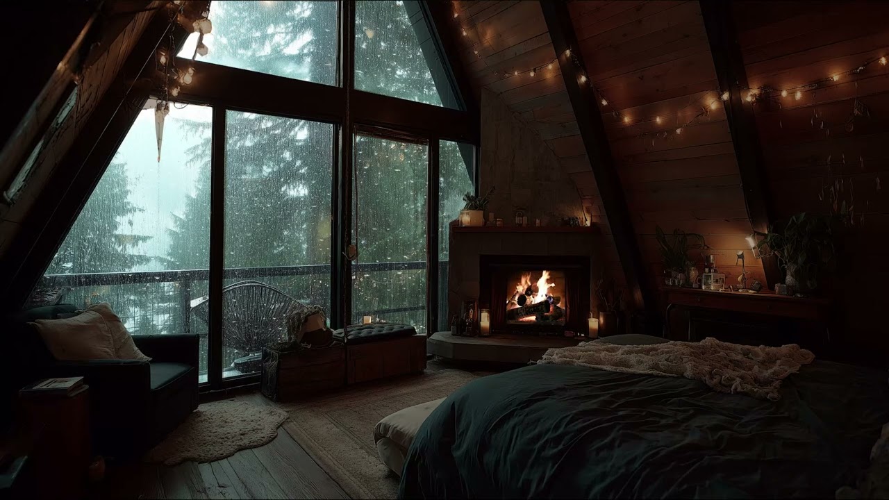 🔥🌧️ Warm Fireplace & Gentle Rain | Peaceful Night Ambience for Deep Sleep