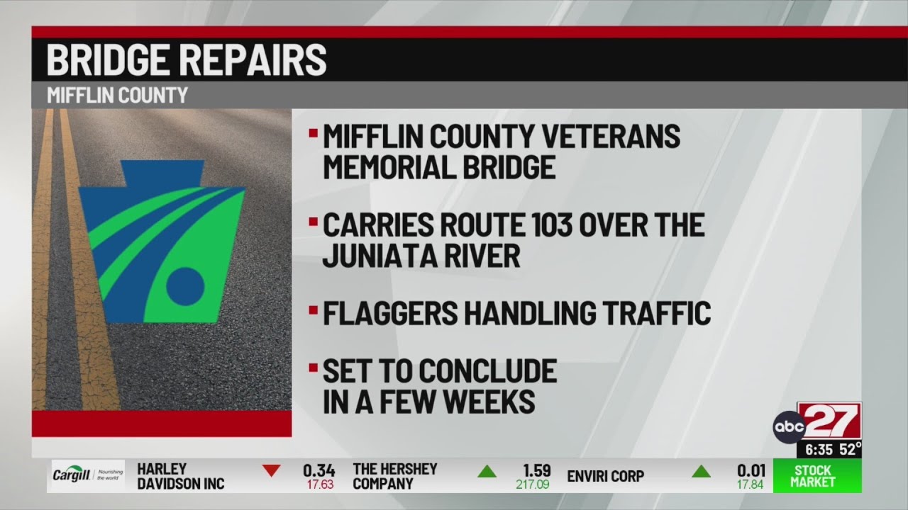 Департамент транспорта Пенсильвании сообщает о ходе работ на важном мосту в округе Миффлин.