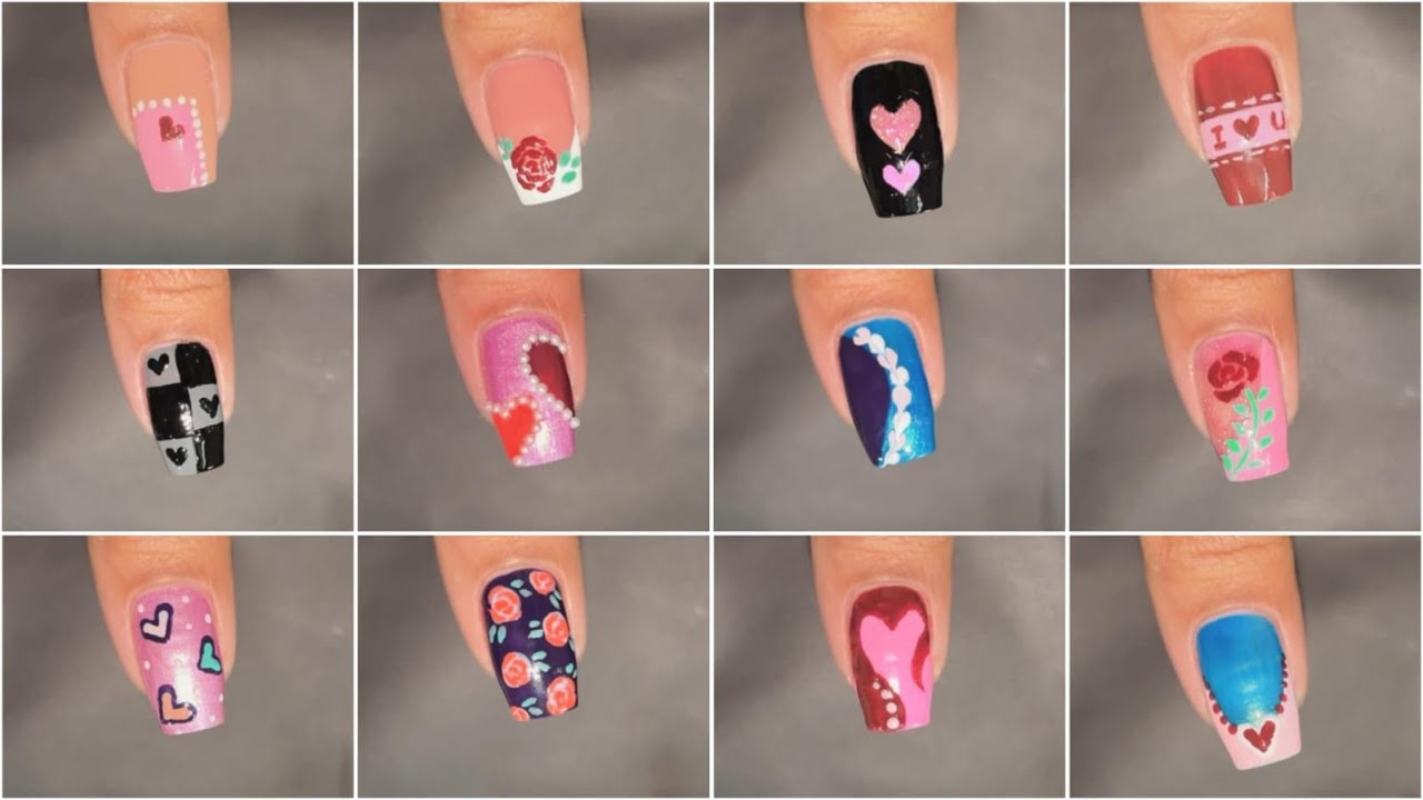 ||♥️12 Simple And Easy Valentine's Day Nailart Idea's ♥️||