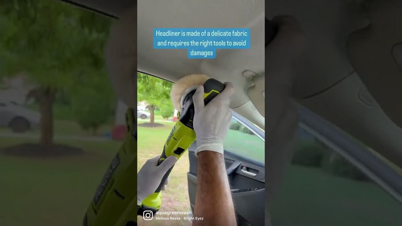 Safely cleaning car headliner using the right tools! #interiordetailing #aquagreenwash