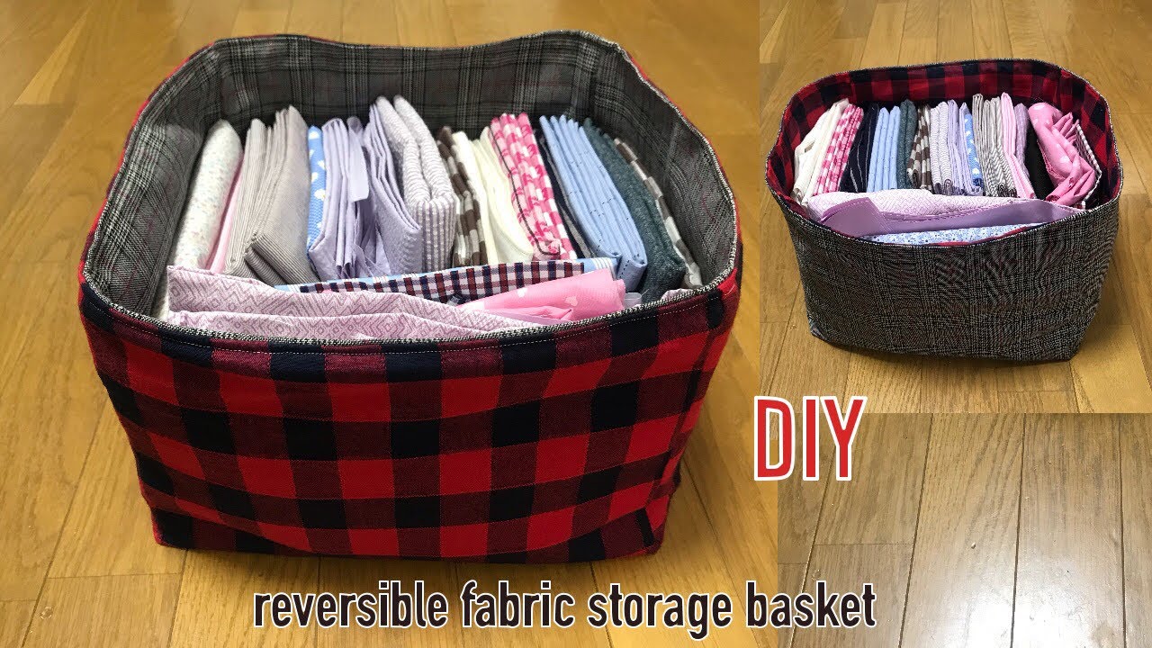 DIY reversible fabric basket storage box リバーシブルで使える 布バスケット作り方 패브릭 바구니 박스 만들기