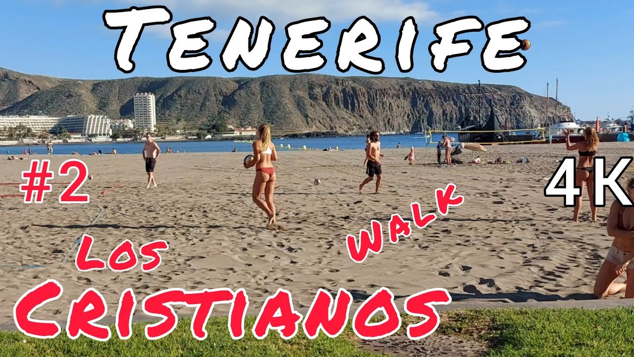 Walk from Los Cristianos beach.  Tenerife.  Spain 4K