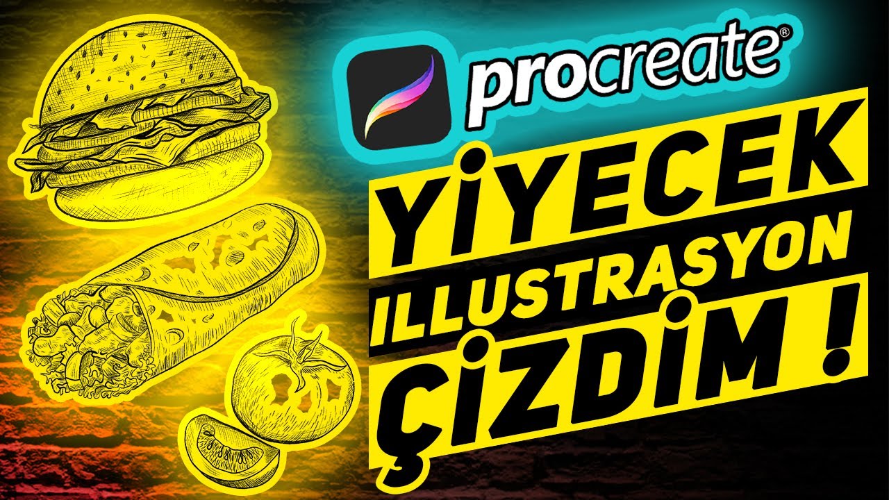 İll&uuml;strasyon yiyecek &ccedil;izimleri nasıl &ccedil;iziliyor? Hamburger, Buritto, Domates (PROCREATE + İPAD PRO)