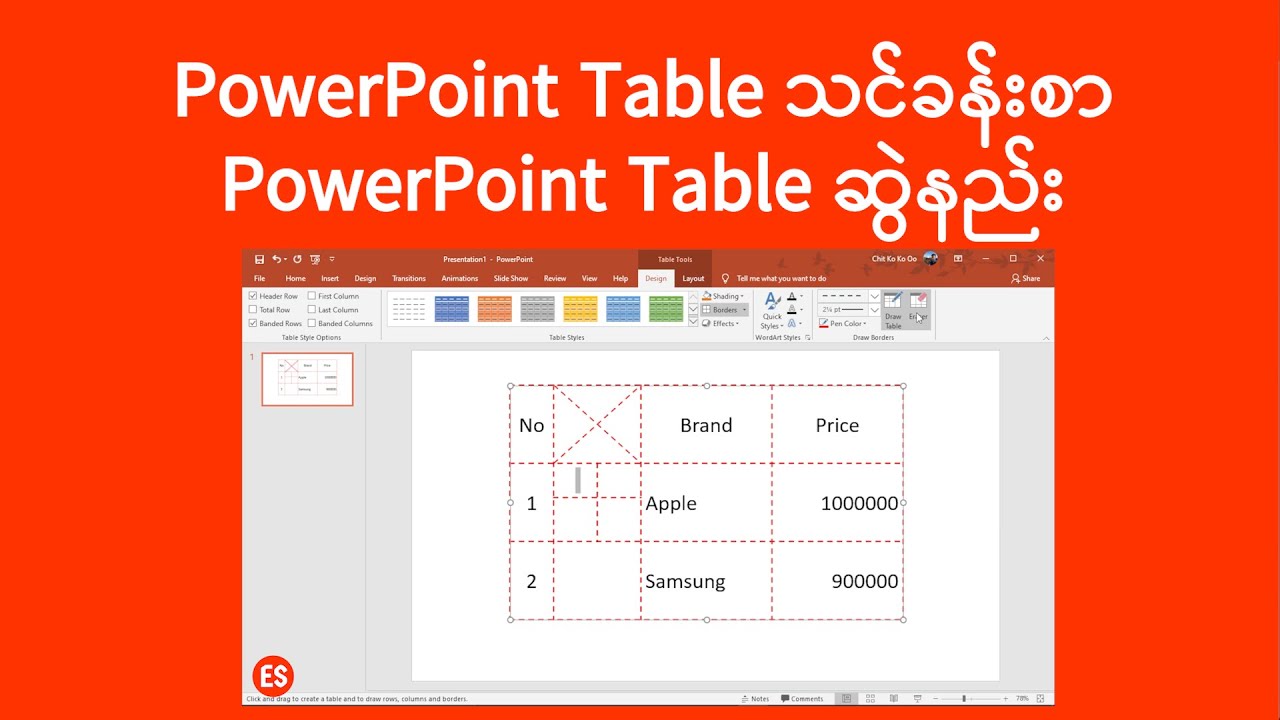 PowerPoint Table ဆွဲနည်း သင်ခန်းစာ | PowerPoint သုံးနည်း | ကွန်ပျူတာသင်ခန်းစာ | Experience Sharing