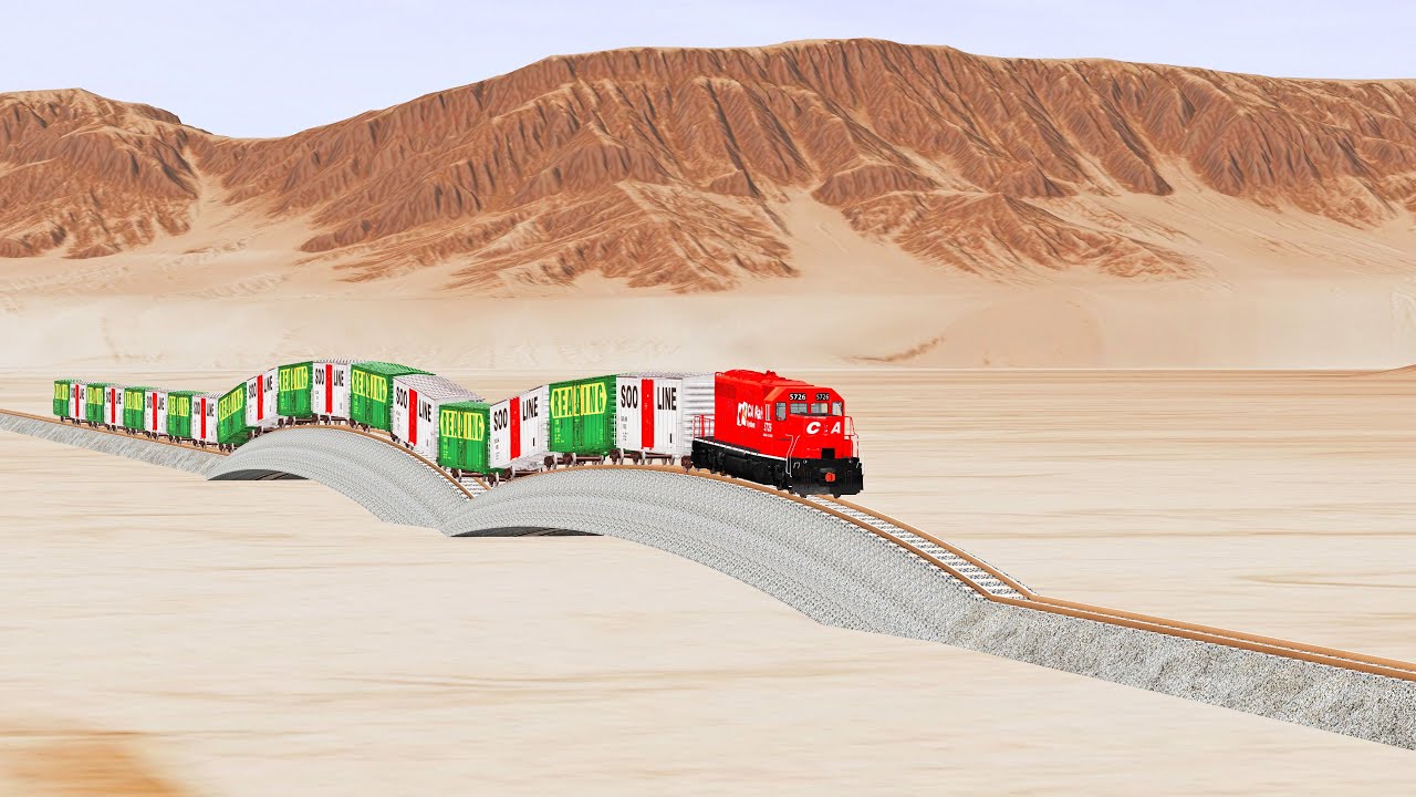 Trains vs Double Arc Rail Track - Beamng Drive