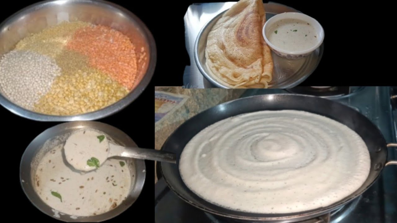  పప్పుల దోష with పల్లి కొబ్బరి చట్నీ  //healthy nd tasty 😋//simple nd easy to prepare.