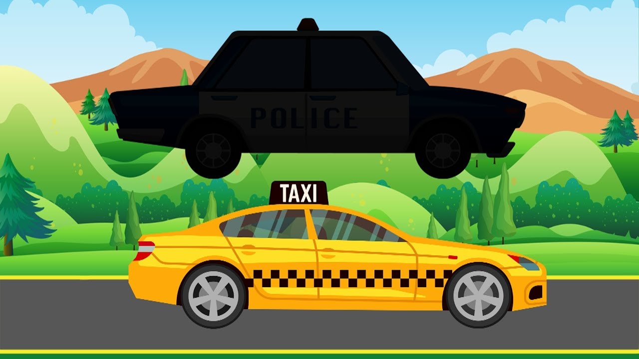 Mașina de Poliție, Excavatorul, Camionul - Alege Silueta - desene pentru copii
