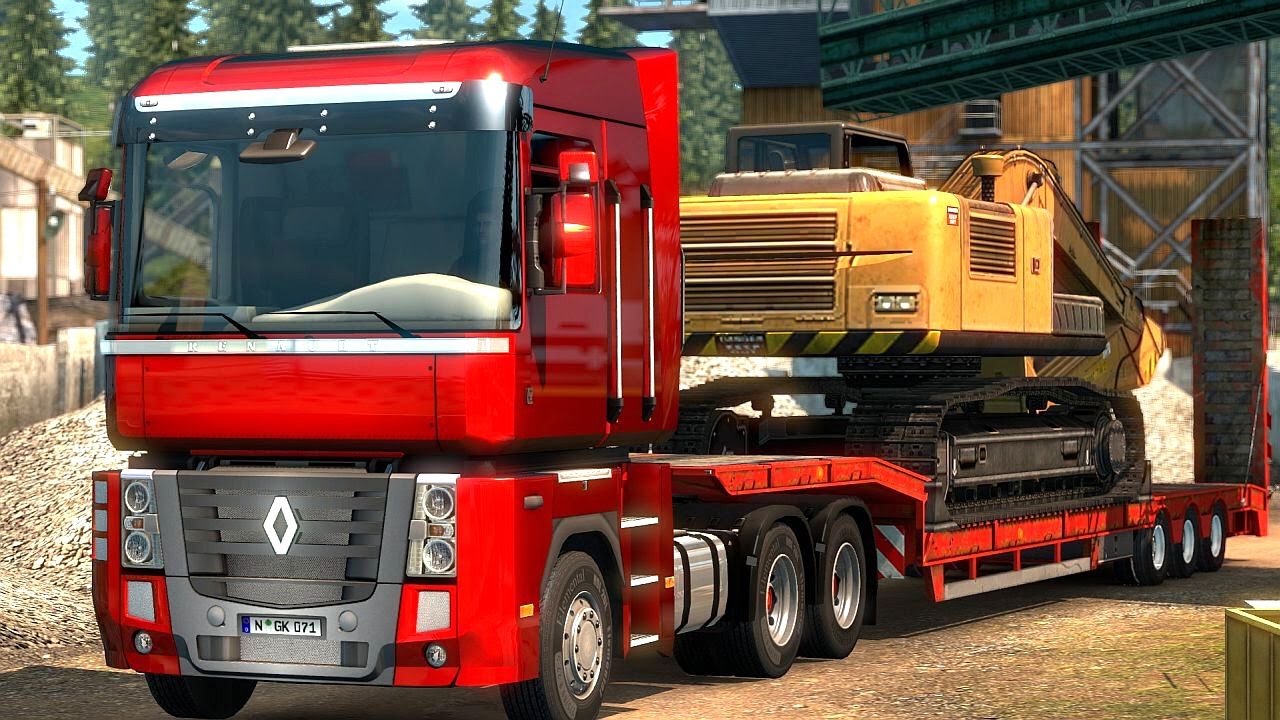 Euro Truck Simulator 2 - Renault Magnum 6x4 Picking Up a Low bed Trailer