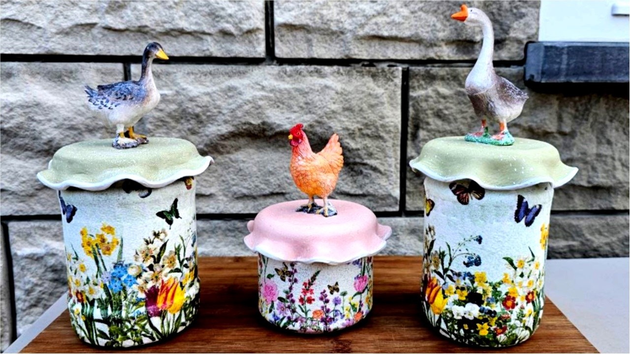 Diy Glass jars decor Idea/Decoupage on Glass/Easter Decor