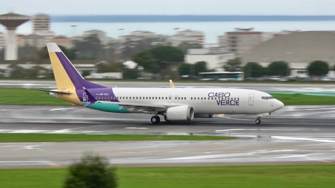TACV Cabo Verde Airlines Boeing 737 MAX 8 Landing & Takeoff at Lisbon Airport