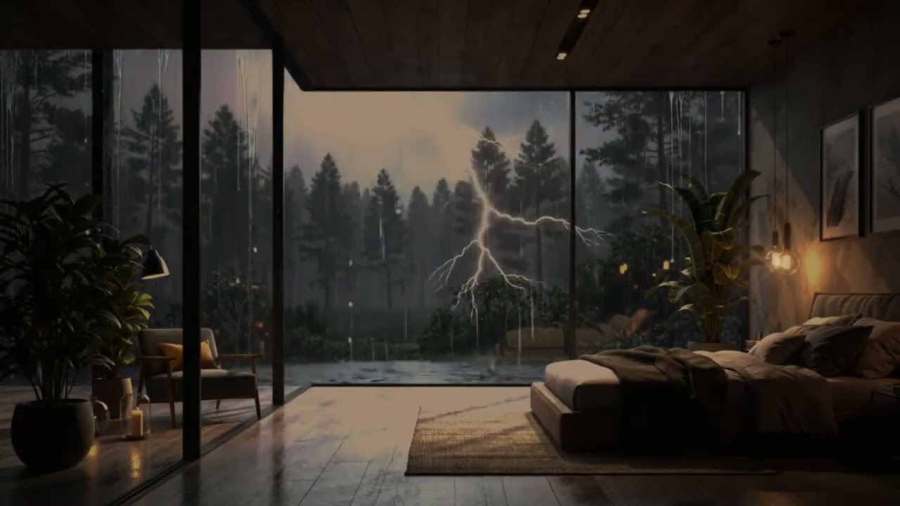 POV: You’re safe in a warm bedroom, watching rain hit the glass window with soft piano for sleep