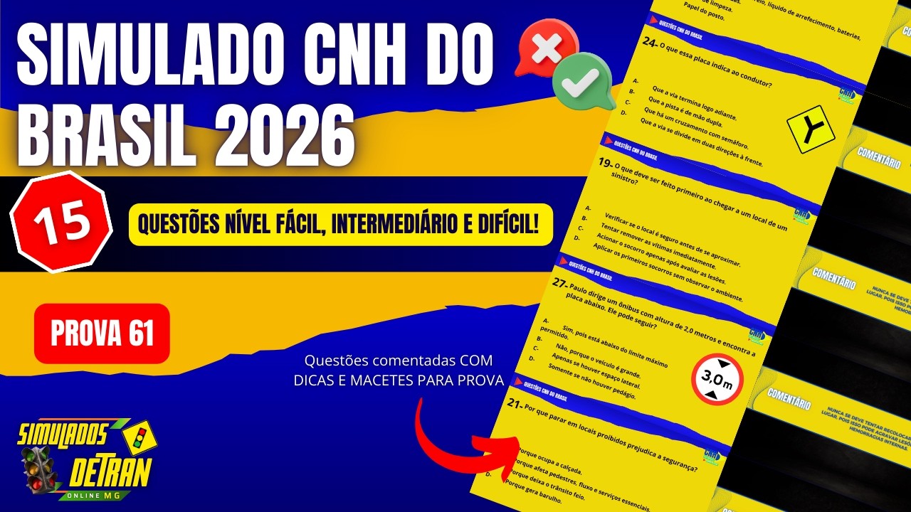 SIMULADO DETRAN 2026: Questões do CNH do Brasil com DICAS e MACETES #simuladodetran2026 #mgsimulados