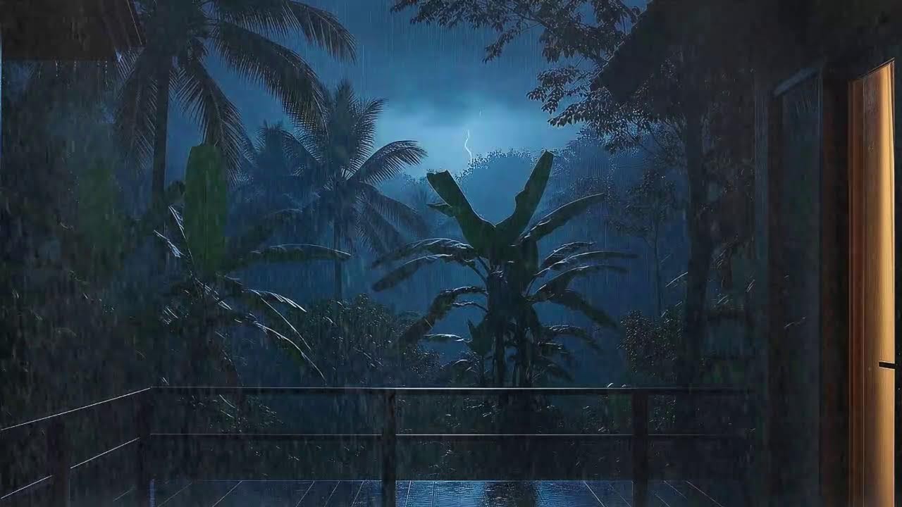 Quick Sleep with Calm Rain Sounds and Low Thunder at Forest Cabin Terrace 🌧️