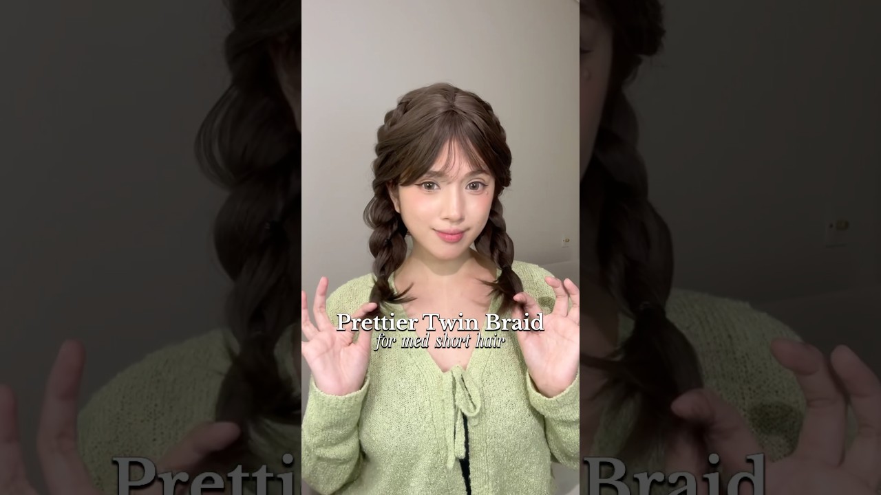Twin braid hairstyles for short hair 🤍🙌🏻