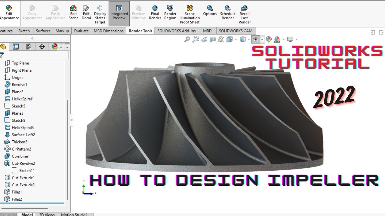 Easy Way to Design Impeller with Helix and Surface Loft| Solidworks Tutorial 2022 |
