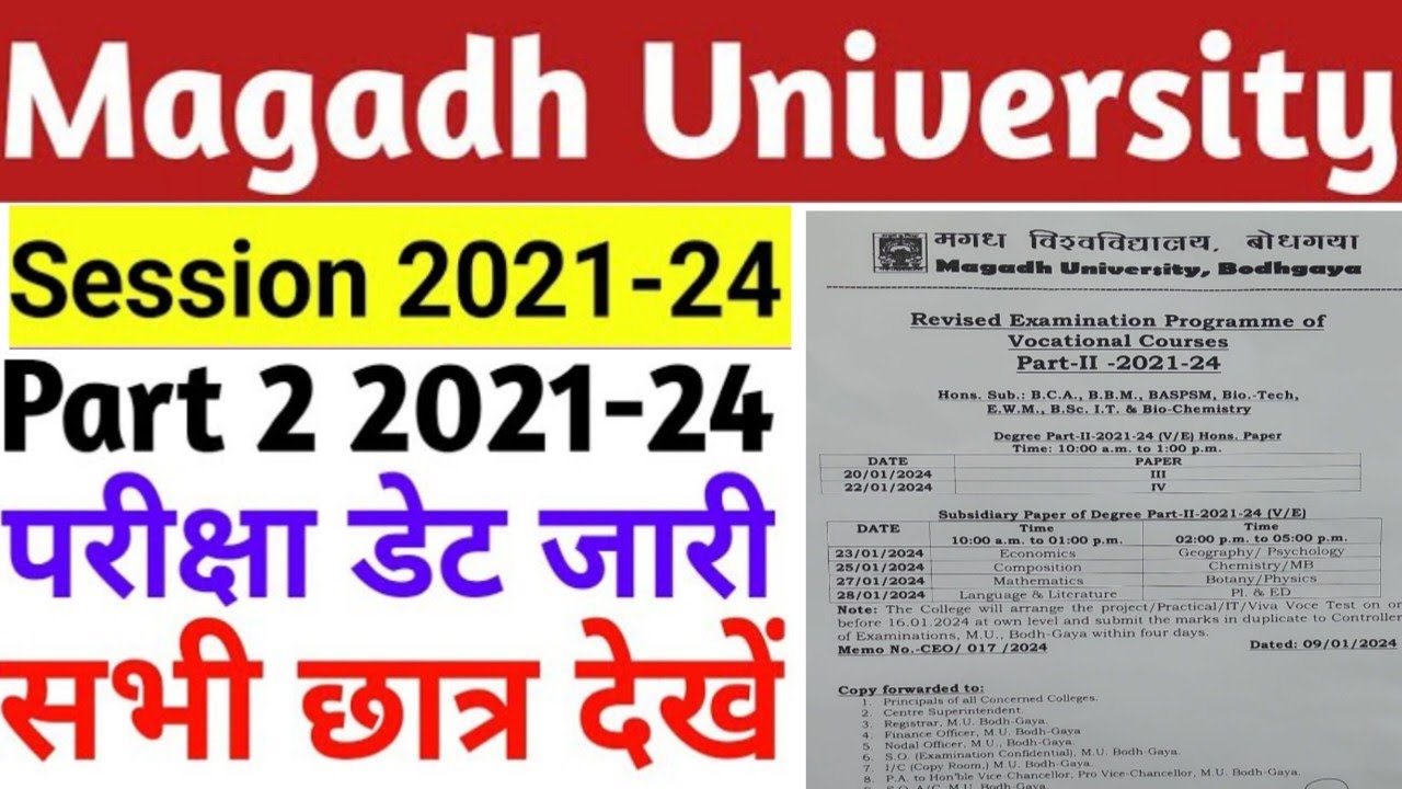 Magadh University BA BSc BCom session 2021-24 exam program notice Jari kar diya gaya hai