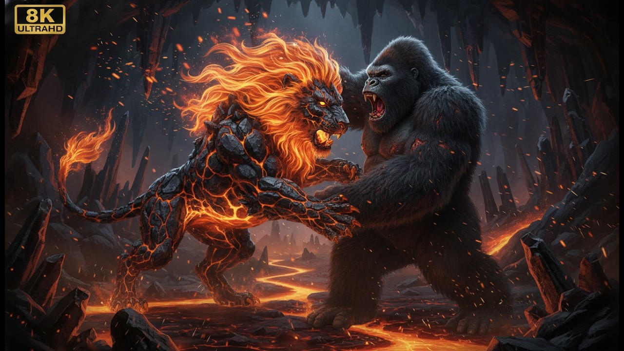 Kong vs Fire Lion | Inferno Battle in the Obsidian Abyss - Full Fight