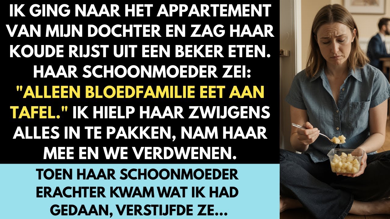 Ik ging naar het appartement van mijn dochter en zag haar koude rijst uit een bekertje eten.Haar man