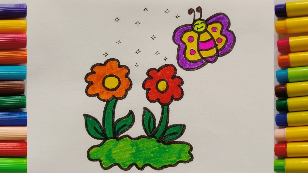 Beautiful butterfly 🦋🦋💐 and flower 💐 drawing tutorial ।। Flower with butterfly 🦋 Drawing Video ।। 