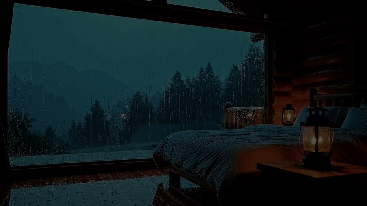 Peaceful Night Rain in a Cozy Cabin Bedroom 🌙 Relax & Sleep