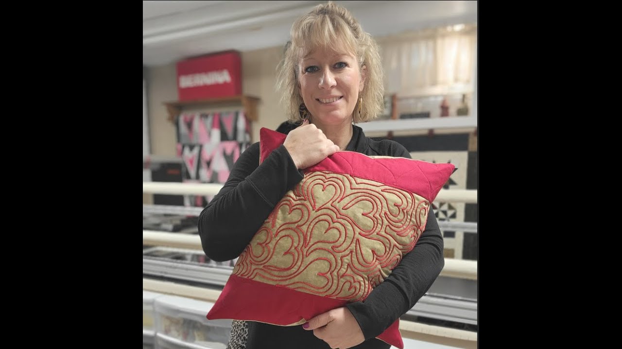 You can make this Hearts Pillow! Quilted on my Bernina Q16 Sitdown machine Ruler work and free hand