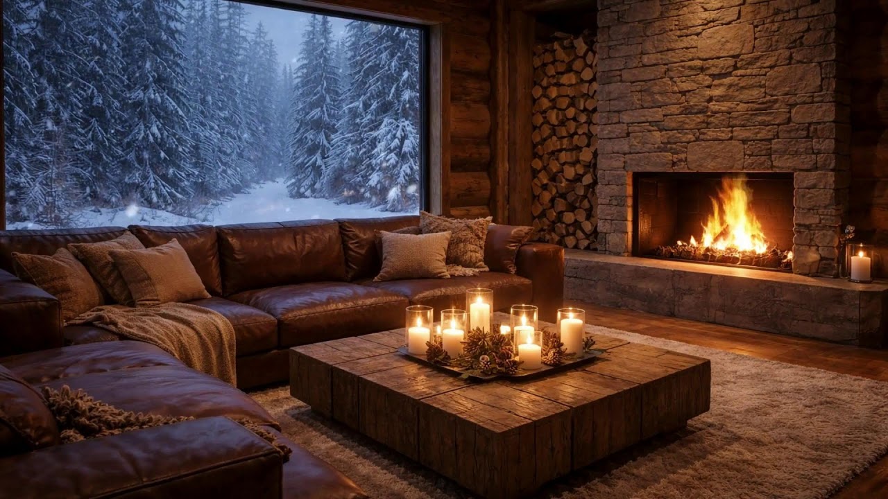 🔴 LIVE Peaceful Winter Lake  Cozy Fireplace Ambience