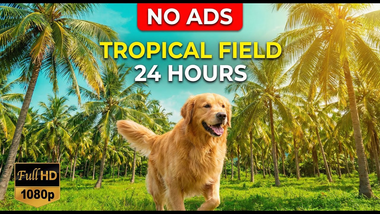 24 Hours of Calming Dog TV 🌴🐕 Tropical Field Adventure No Ads 🌿💖 Gentle Nature Sound