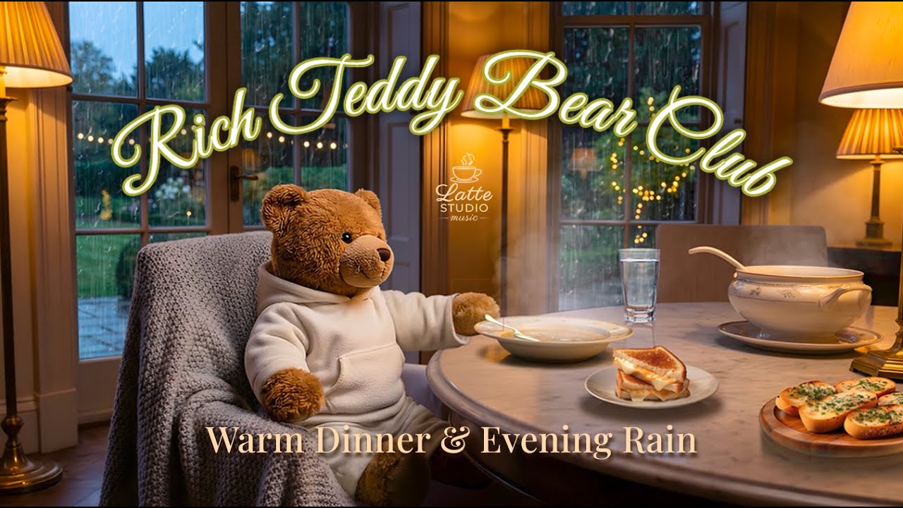 Warm Dinner & Evening Rain with Rich Teddy Bear Club / Slow Piano Jazz