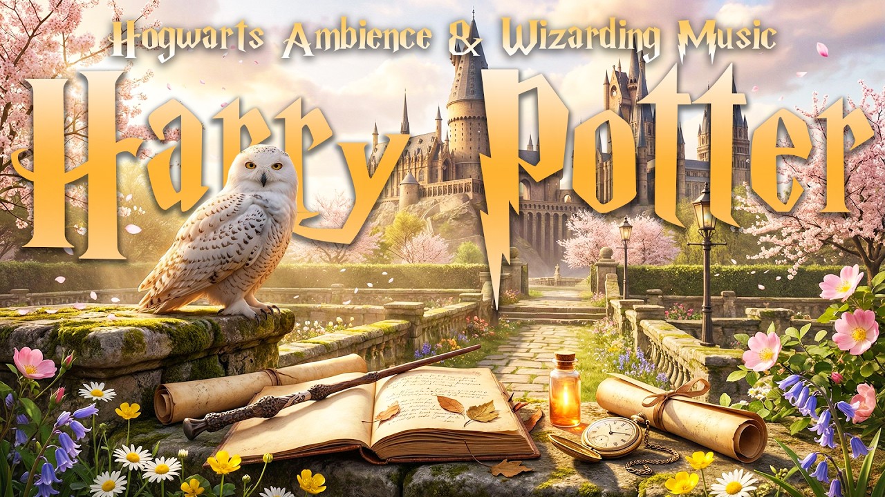 Tranquil Spring at Hogwarts Garden 🌸 Magical Castle Ambience | Harry Potter Music