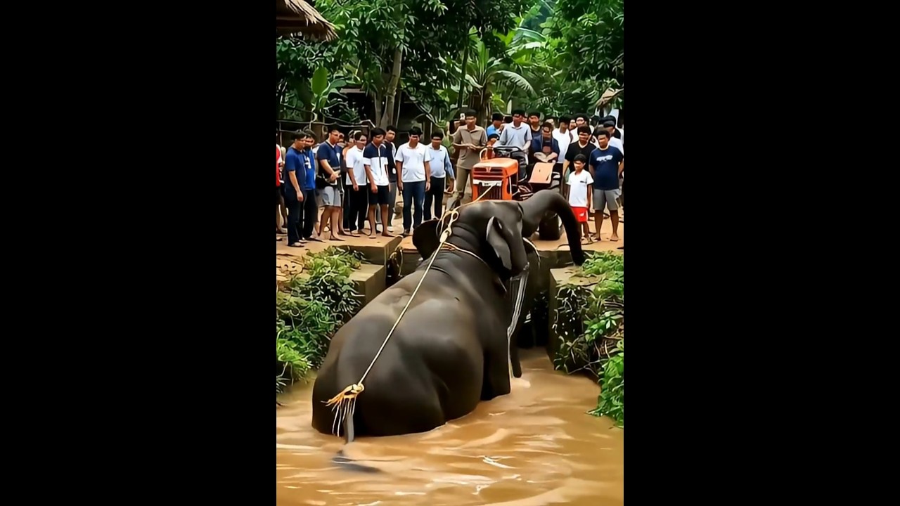 INCREDIBLE VILLAGE RESCUE &ndash; Elephant Saved From Water Drain!#animals #viral #animalworld #aivideo