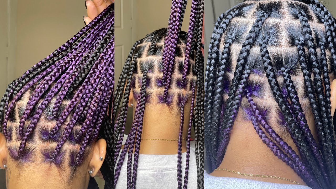 PEEKABOO KNOTLESS BRAIDS WITH PURPLE 🫣😱