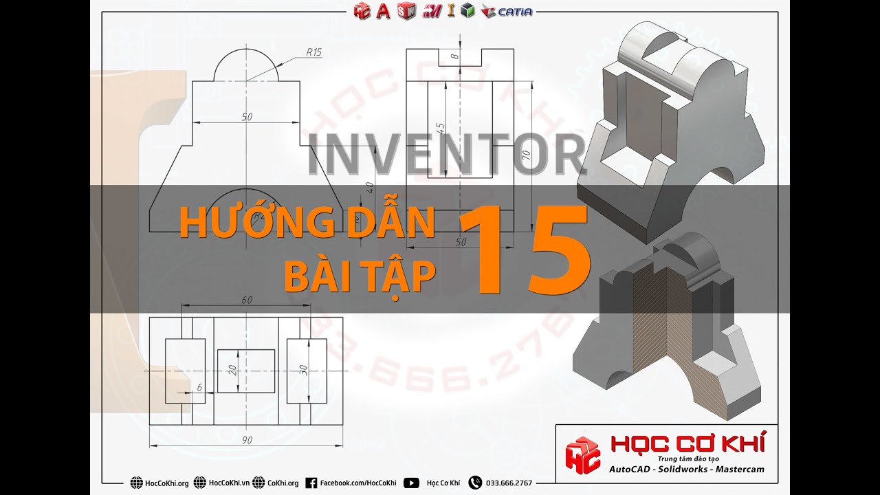 [hoccokhi] Hướng dẫn vẽ bài tập số 15 | Bài tập Inventor