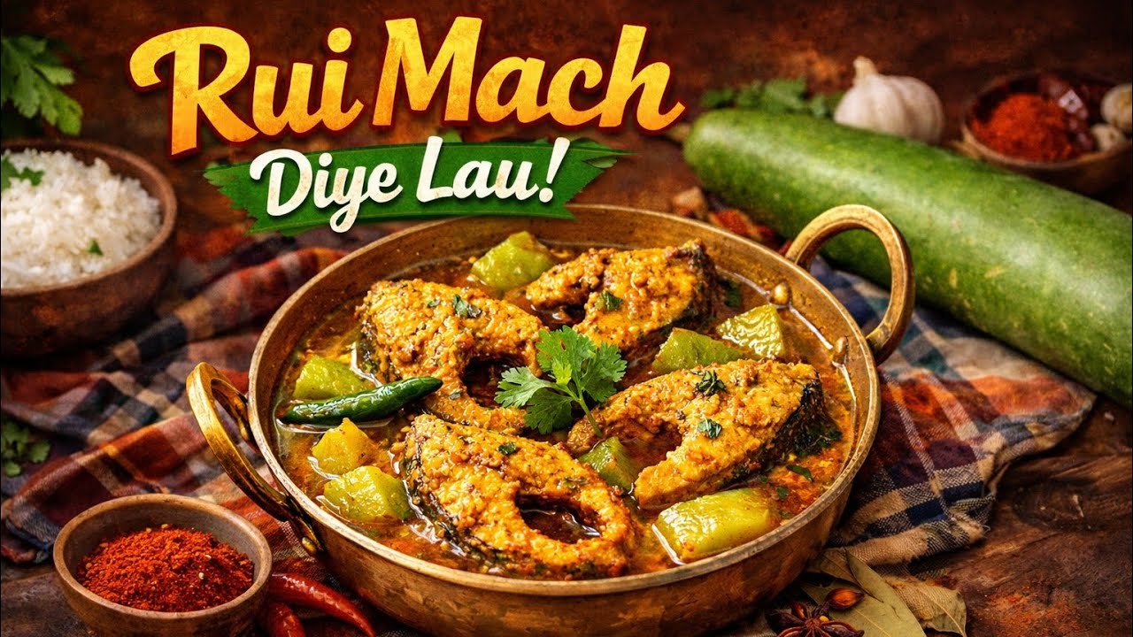🐟 Rui Mach Diye Lau | Classic Bengali Fish Curry with Bottle Gourd | Durga's #kitchen