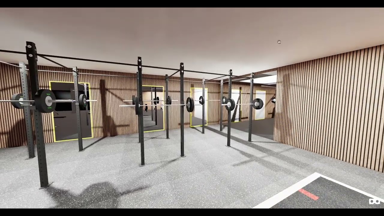 3D walk trough visual of an upcoming gym building project in The Netherlands