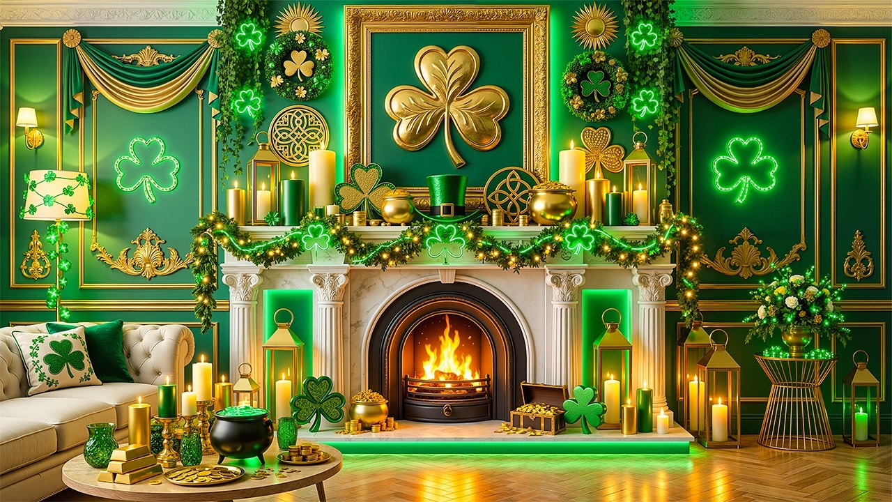 St Patricks Day Background Music 🍀 Happy St Patrick's Day, Patrick's Day Fireplace Ambience